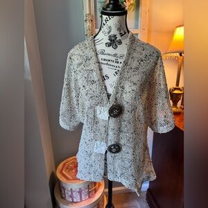KAKTUS Flecked Beige Open Knit Weave Oversized Button Cardigan Sweater Medium